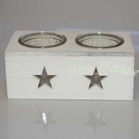Houten box wit langwerpige met 2x glazen potjes en 2x sterretjes