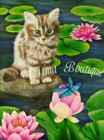 Giant Crystal Art Card Kit Cat at the Lily Pond Partial (29 × 21 cm)