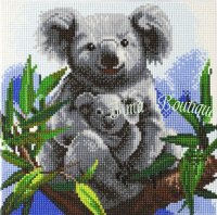 Crystal Art Kit Cuddly Koalas op houten frame (30 x 30 cm) (Full)