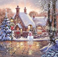 Crystal Art Kit Snowman Cottage op houten frame (30 x 30 cm) (Full)