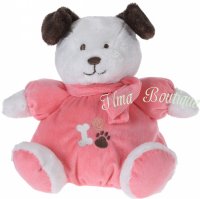 Tender Toys knuffelhond met kleren en sjaal 40 cm wit/roze
