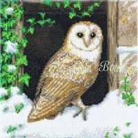 Crystal Art Kit Snowy Owl op houten frame (30×30cm) (Full)