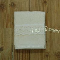 Gastenhanddoekje Beige, rand met bloemen