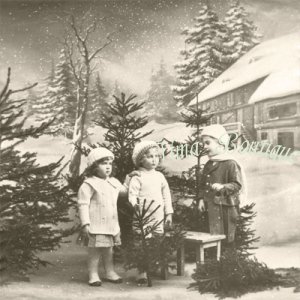 3 meisjes met kerstbomen 3-laags - 1/4 gevouwen papieren servetten pakje 20 st.
