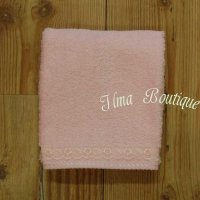 Gastenhanddoekje Roze, rand met roosjes
