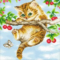 Crystal Art Kit Cherry Kitten op houten frame (30 x 30 cm) (Full)