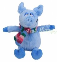 Tender Toys knuffelvarken met sjaal 19 cm blauw