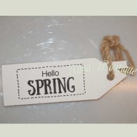 Huisje hout lang wit met touw HELLO SPRING in kader