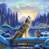 Crystal Art Kit Howling Wolves op houten frame (30 x 30 cm) (Full)