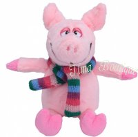 Tender Toys knuffelvarken met sjaal 19 cm roze