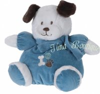 Tender Toys knuffelhond met kleren en sjaal 40 cm wit/blauw
