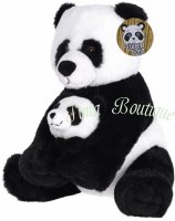 Tender Toys knuffelpanda met jong pluche 26 cm zwart/wit